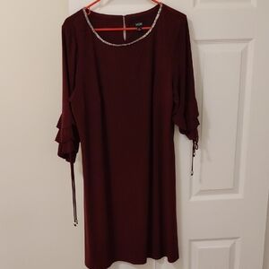 MSK Maroon Long Sleeve Dress with Ruffle Detail